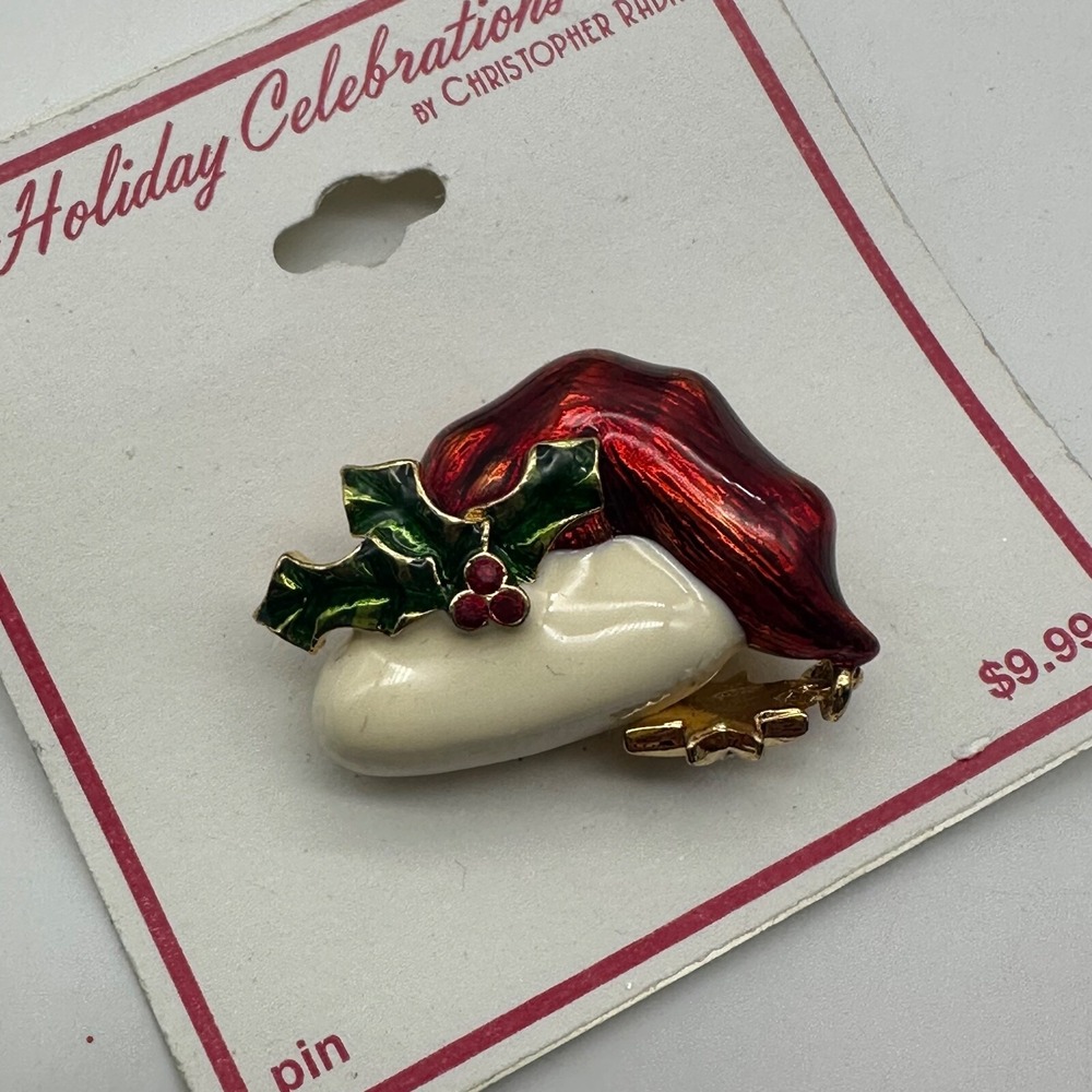 Vintage RARE CHRISTOPHER‎ RADKO Santa Hat Brooch